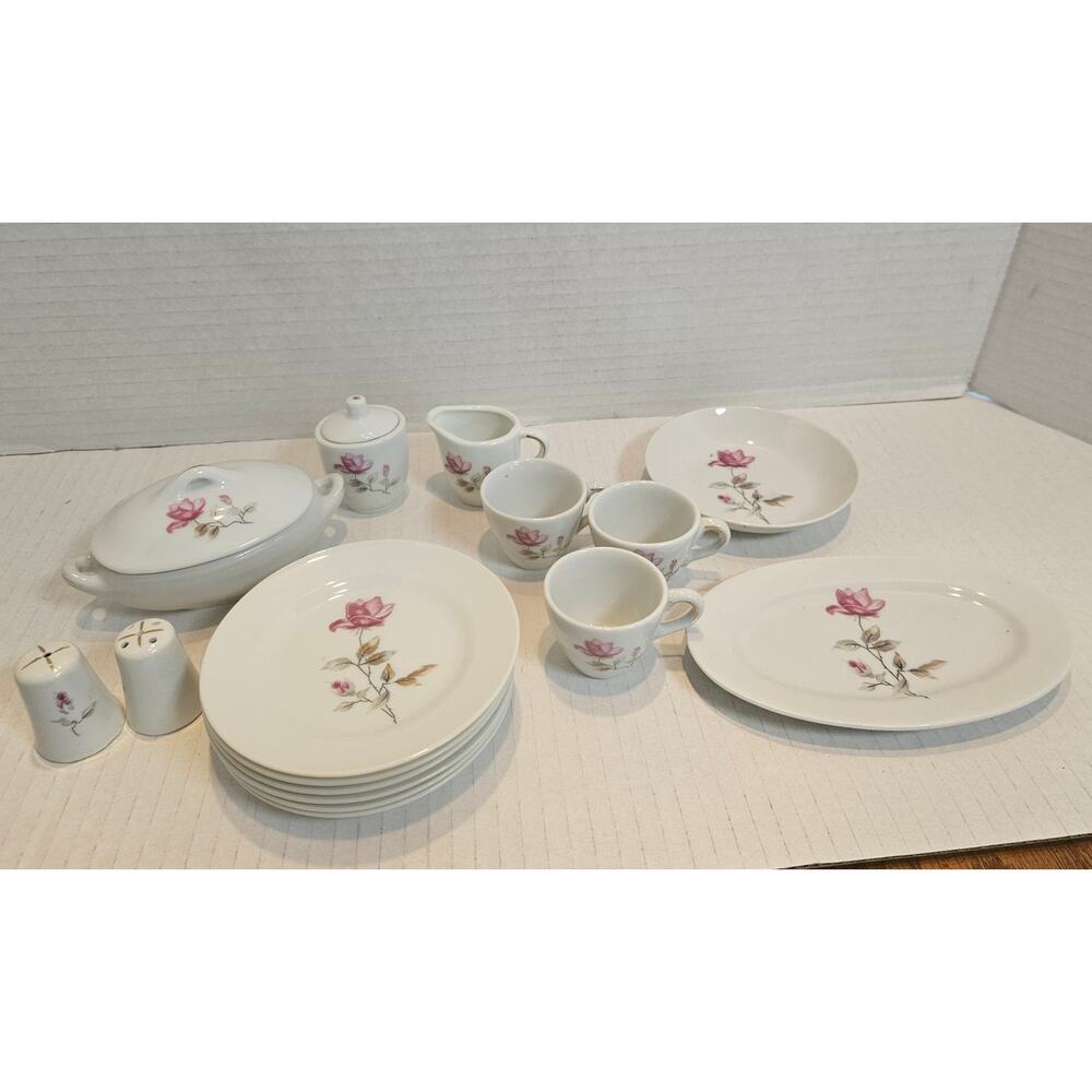 VTG Japan Child Porcelain 6 Plates Casserole Platter Creamer Sugar S&P 3 teacups